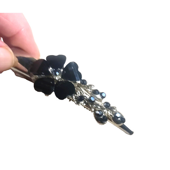 Hair Alligator Clip black Rhinestone Silver Tone Small 3" - Picture 2 of 5